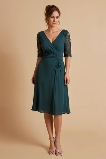 Pin col V mousseline demi-manches Midi Robe mère de la mariée